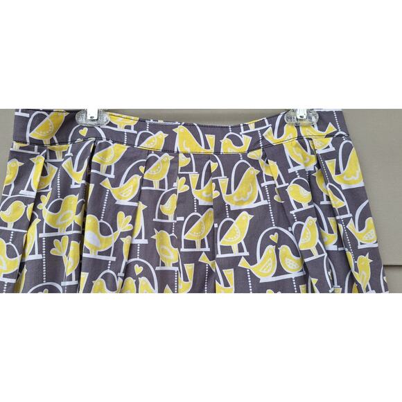 Beebop and Wally NY Zoe Cotton Skirt Novelty Canary Bird Pleated Gray Yellow M - Picture 5 of 10